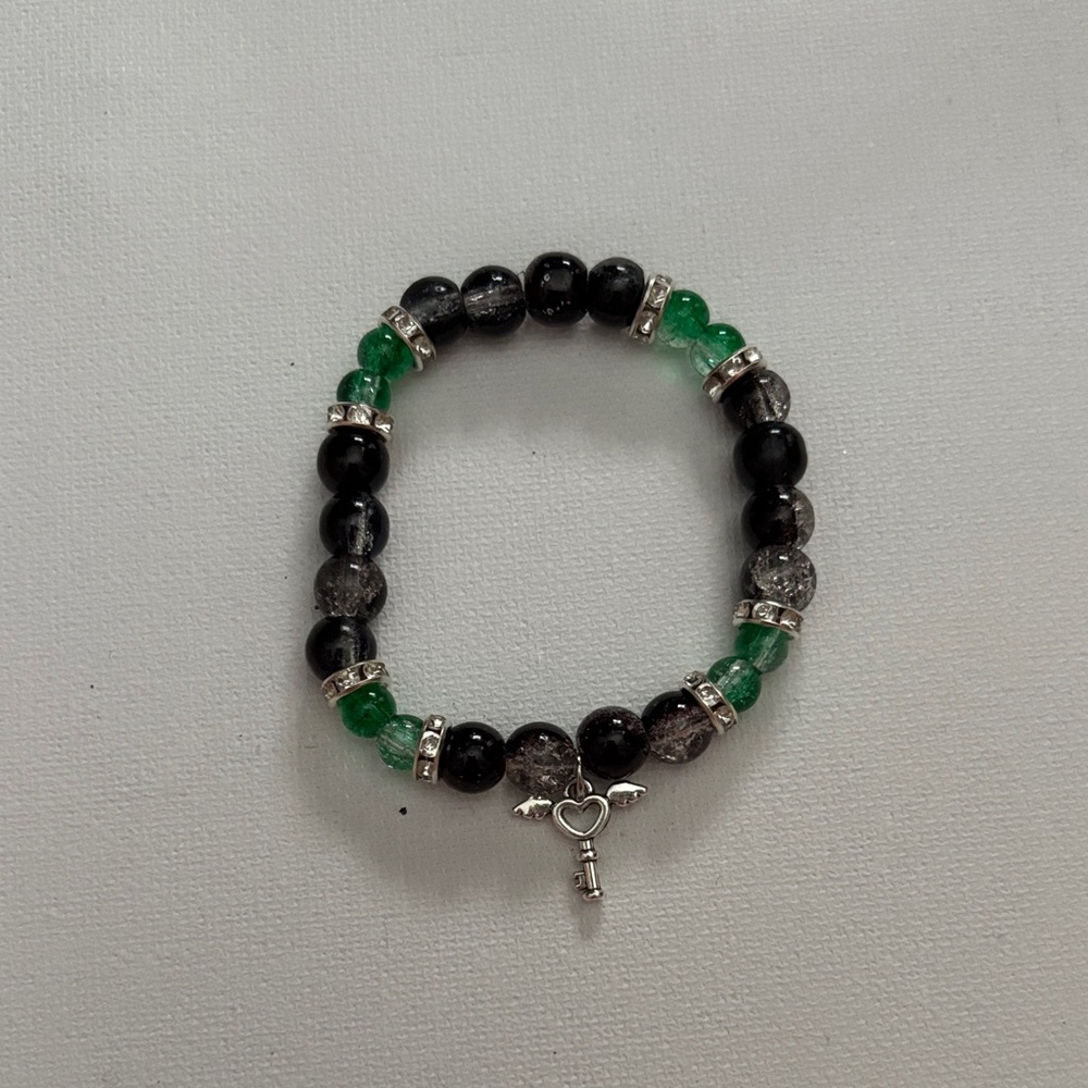 Elegant Black and Green Beaded Bracelet